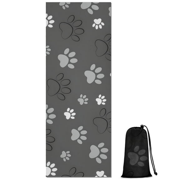 Grey Dog Paw Footprint Hot Yoga Mat Towel Non Slip for Hot Yoga - Quick-Drying Yoga Mat Cover with 4 Corner Pockets with Travel Bag - Hot Yoga Towel Non Slip Grip Moisture Wicking Sweat 70"x26"