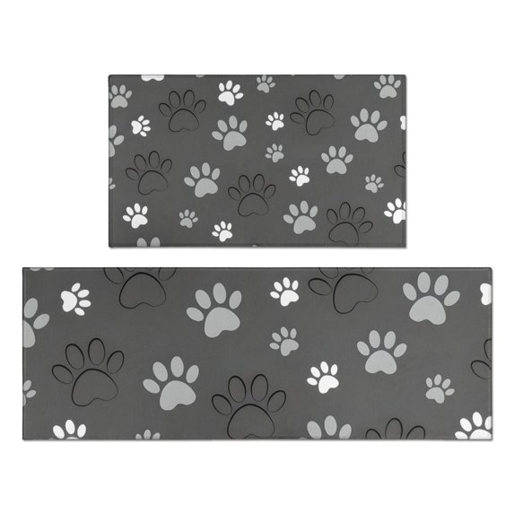 Grey Dog Paw Footprint Kitchen Rugs Sets Of 2,Anti Fatigue Kitchen Mat Rugs Non Slip Washable,Decorative Kitchen Floor Mats for Kitchen,Sink,Laundry,17"x30"+17"x47"