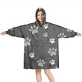 thumbnail image 1 of Grey Dog Paw Footprint Wearable Oversized Blanket,Wearable Blanket Hoodie for Adults,Cozy Hooded Blankets with Super Pockets,Super Warm Fuzzy Pullover for Women & Men, 1 of 6