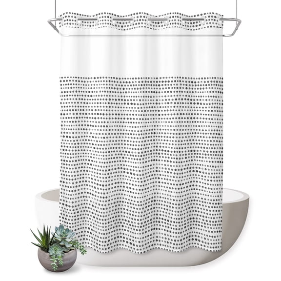 Grey Dots No Hook Shower Curtain Modern Abstract Geometric Minimalist Micro Dots Shower Curtain with See Through Top Window, Waterproof Washable Fabric Curtain for Bathroom Hotel Decor, 60Wx72L
