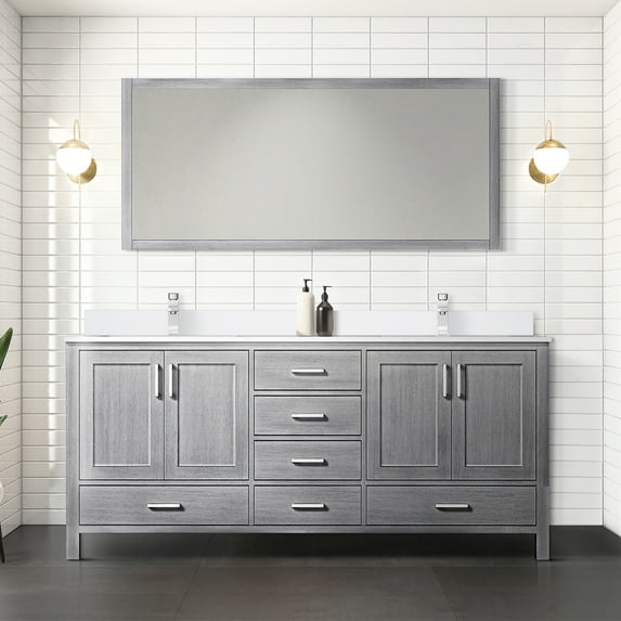 Grey Double Bath Vanity 72" W X 22" D With Marble Top & Faucet - Soft Close, Scratch And Stain Surface, Ample Storage For Bathroom Refresh Plan Project Distressed , Available