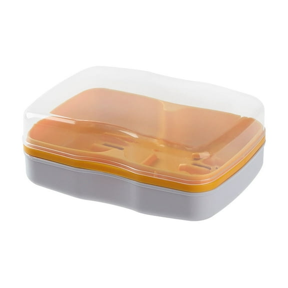 Grey Double Compartment Soap Dish With Lid And Drainage Tray For Bathroom Shower Sink Travel Storage