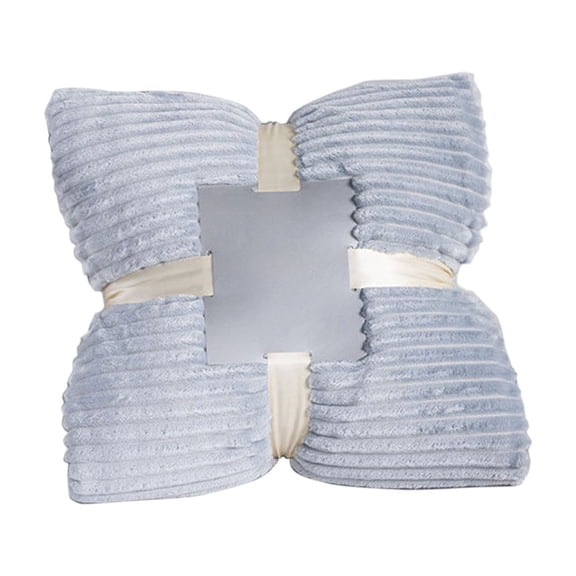 Grey Double Layer Solid Striped Lamb Flannel Sofa Blanket Thickened Reversible Plush Throw Cover For Winter Warm Cozy Home Decor For Living Room Bedroom