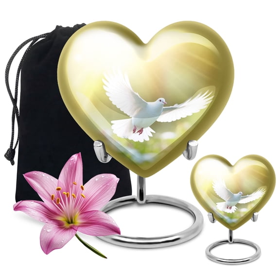 Grey Dove Bird Handmade Mini Urns For Human Ashes Adult Dad - Large Keepsake Urn For Ashes Adult Mom - Funeral Gifts For Decorative Combo 10Inch 200Lbs And 3Inch Keepsake