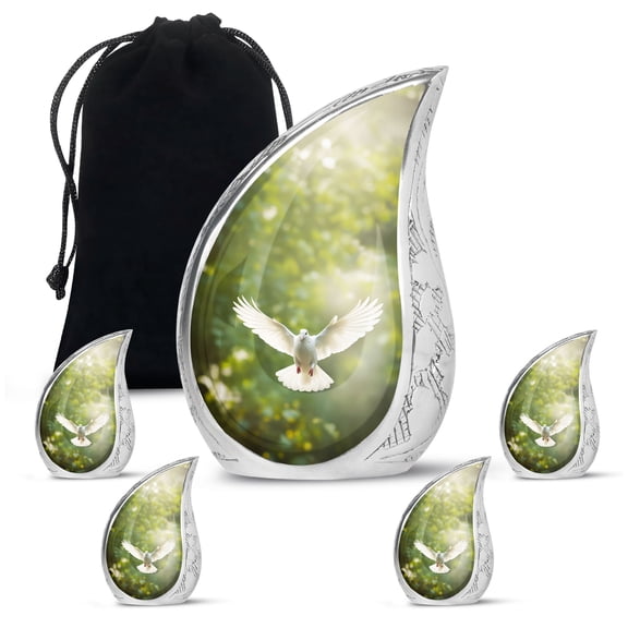 Grey Dove Bird Handmade Unique Large Urns For Human Ashes Adult Mom And Dad - Mini Urn For Ashes Adult Male - Decorative Gifts For Cremains Combo 10Inch 200Lbs And 3Inch 4 Keepsake