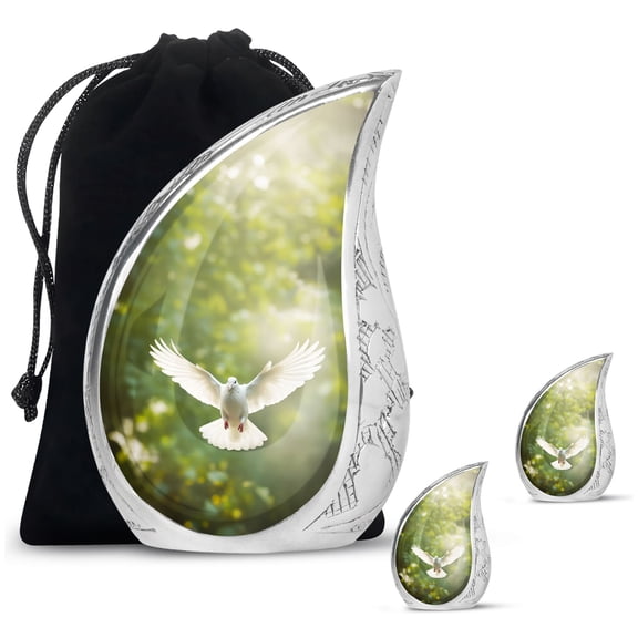 Grey Dove Bird Memorial Small Urns For Human Ashes Adult Male - Large Burial Urn For Ashes Adult Mother And Father - Decorative Gifts For Cremation Combo 10Inch 200Lbs And 3Inch 2 Keepsake