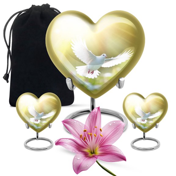 Grey Dove Bird Memorial Tiny Urns For Ashes Adult Dad - Large Funeral Urn For Human Ashes Adult Mom - Handcrafted Cremation Gifts For Burial Combo 10Inch 200Lbs And 3Inch 2 Keepsake