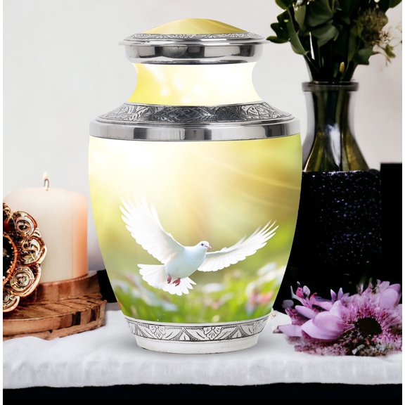 Grey Dove Bird Mini Funeral Urns For Ashes Adult Dad - Large Memorial Urn For Human Ashes Adult Mom - Burial Gifts For Decorative Combo 10Inch 200Lbs And 3Inch 2 Keepsake