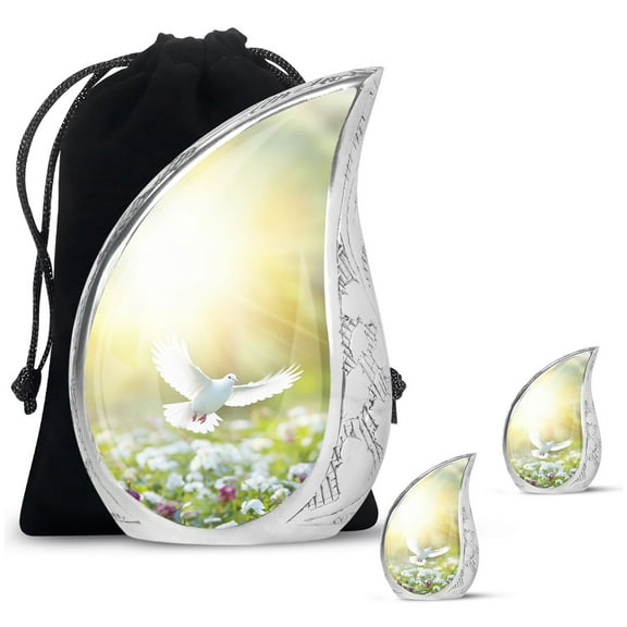 Grey Dove Bird Tiny Memorial Urns For Ashes Adult Dad - Large Cremation Urn For Human Ashes Adult Mom - Burial Gifts For Decorative Combo 10Inch 200Lbs And 3Inch 2 Keepsake