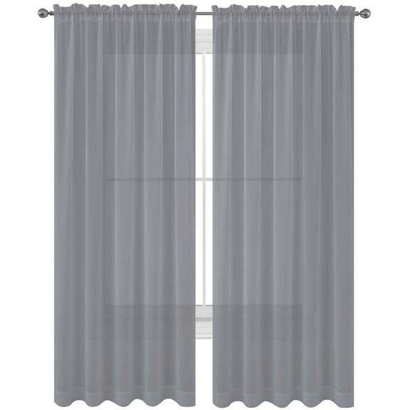 Grey Drape/Panels/Scarves/Treatment Beautiful Sheer Voile Window Elegance Curtains Scarf for Bedroom & Kitchen Fully Stitched and Hemmed 84 inch size, Set of 2