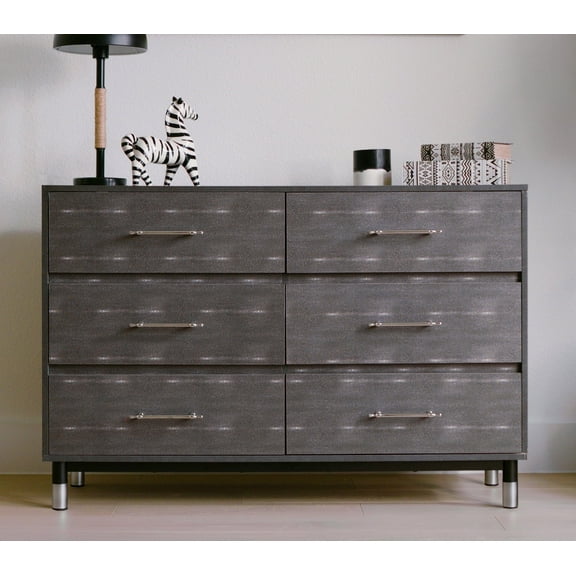 Grey Dresser for Bedroom, 6 Drawer Dresser, Solid Wood Dresser with Modern Storage Organizer, Wide Chest of Drawers for Clothes, Closet, Living Room
