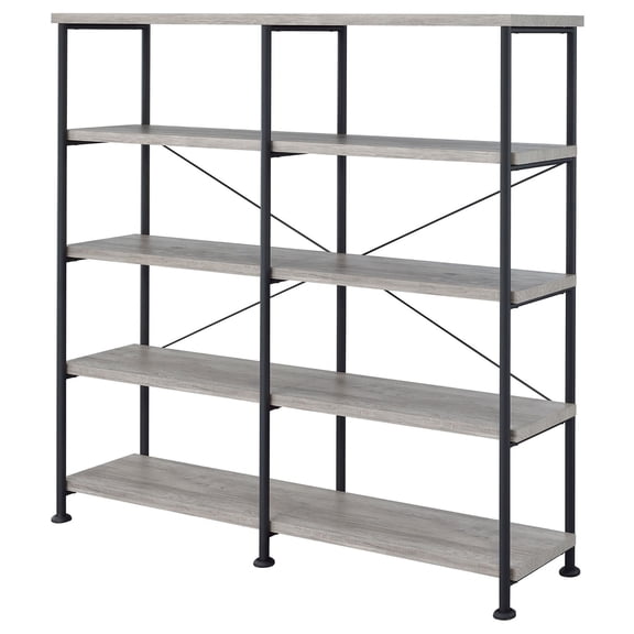 Grey Driftwood and Black Double-Wide Bookcase