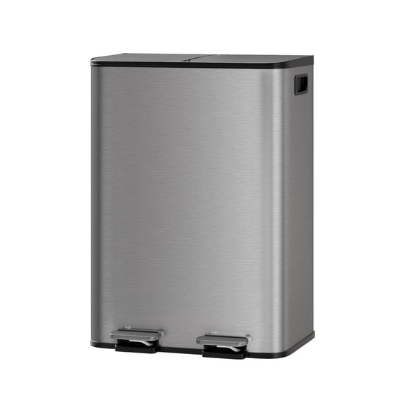 Grey Dual 30L Soft Close Step On Kitchen Recycling Garbage Bin Combo