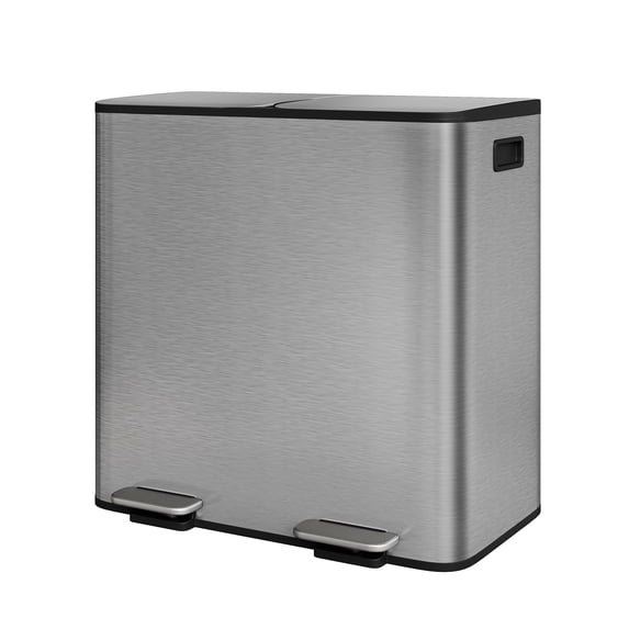 Grey Dual 40L Soft Close Step On Kitchen Recycling Garbage Bin Combo Set