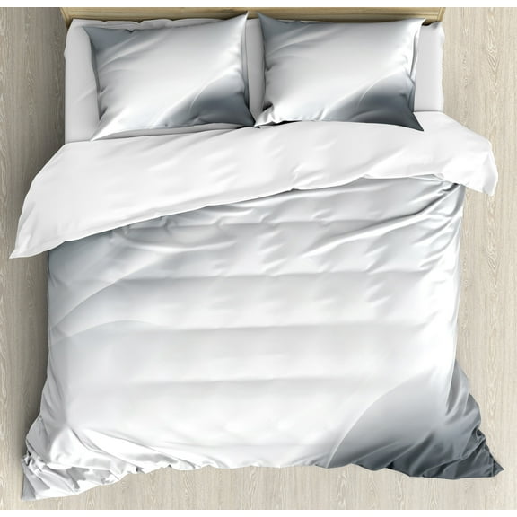 Grey Duvet Cover Set, Abstract Framework with Ombre Inspired Design Corners Wavy Lines Modern, Decorative 3 Piece Bedding Set with 2 Pillow Shams, King Size, Grey Pale Grey White, by Ambesonne
