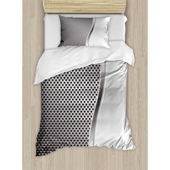 Grey Duvet Cover Set, Cool Background with Square Shaped Grid Speaker Featured Industrial Iron Design Print, Decorative 2 Piece Bedding Set with 1 Pillow Shams, Twin Size, Grey, by Ambesonne