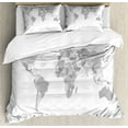thumbnail image 1 of Grey Duvet Cover Set, Detailed World Map with All Countries Major Capital Cities Universe Earth Continents, Decorative 3 Piece Bedding Set with 2 Pillow Shams, King Size, White Grey, by Ambesonne, 1 of 3