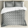 thumbnail image 1 of Grey Duvet Cover Set King Size, Wire Fence Design Netting Display with Diamond Plate Effects Chrome Kitsch Motif Print, Decorative 3 Piece Bedding Set with 2 Pillow Shams, Silver, by Ambesonne, 1 of 3