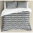 thumbnail image 1 of Grey Duvet Cover Set, Minimalist Gradient Wavy Flat Lines Various Color Influences Retro Print, Decorative 3 Piece Bedding Set with 2 Pillow Shams, Calking Size, Charcoal Grey, by Ambesonne, 1 of 3