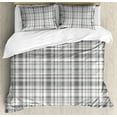thumbnail image 1 of Grey Duvet Cover Set, Pattern with Modified Stripes Crossed Horizontal and Vertical Lines Forming Squares, Decorative 3 Piece Bedding Set with 2 Pillow Shams, King Size, Grey White, by Ambesonne, 1 of 3