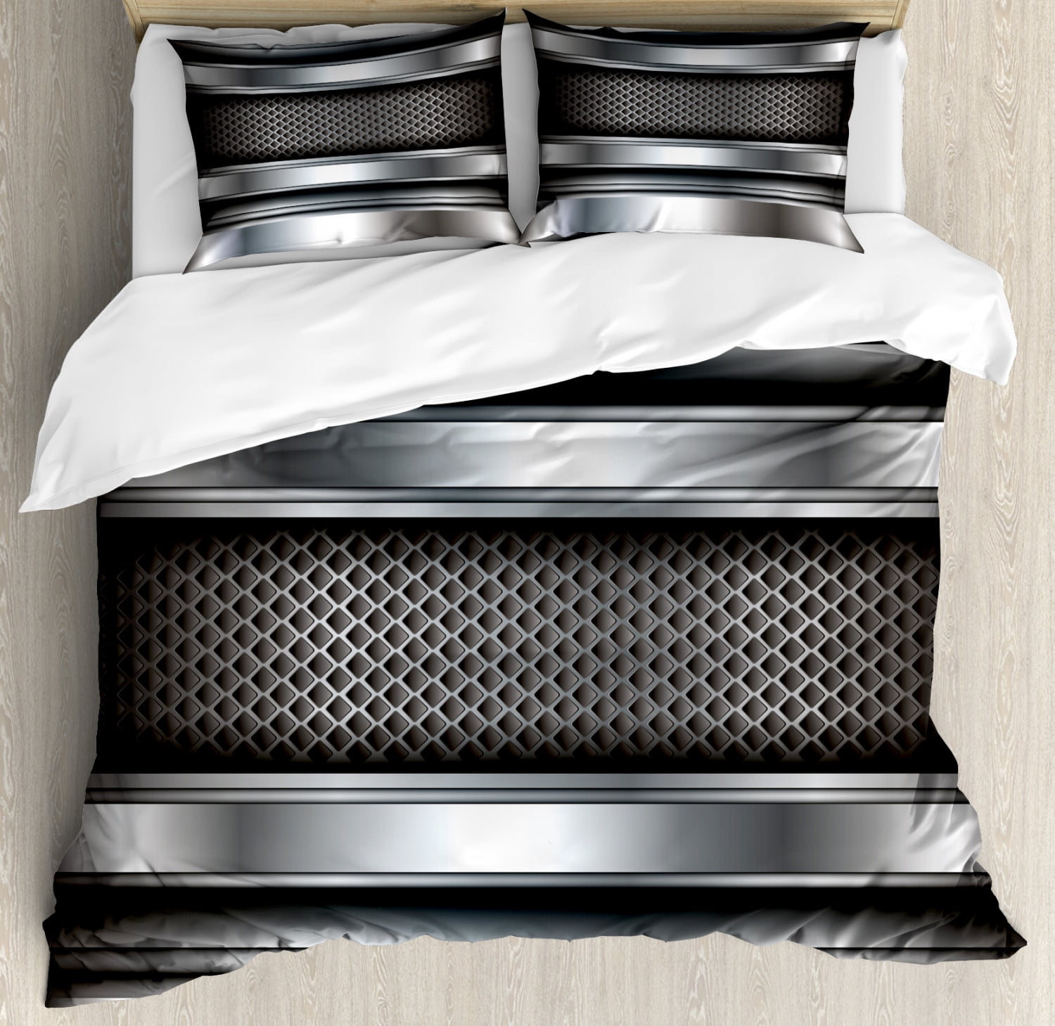 Industrial Steel Gray Microfiber Queen Duvet Cover Set