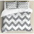 thumbnail image 1 of Grey Duvet Cover Set Queen Size, Grey and White Chevron Pattern Classic Geometrical Horizontal Zig Zag Stripes Retro, Decorative 3 Piece Bedding Set with 2 Pillow Shams, Grey White, by Ambesonne, 1 of 3