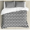 thumbnail image 1 of Grey Duvet Cover Set, Shadowed Holes Circular with Disc Forms Unusual Round Styled Pattern Design, Decorative 3 Piece Bedding Set with 2 Pillow Shams, Queen Size, White, by Ambesonne, 1 of 3