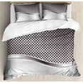 thumbnail image 1 of Grey Duvet Cover Set, Technology Structure with Wavy Stripe and Checkered Motif Industrial Grid Print, Decorative 3 Piece Bedding Set with 2 Pillow Shams, King Size, Charcoal Grey, by Ambesonne, 1 of 3