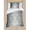 thumbnail image 1 of Grey Duvet Cover Set, Vintage Mandala Baroque Patterns Monochrome Victorian Antique Ornaments Damask, Decorative 2 Piece Bedding Set with 1 Pillow Shams, Twin Size, Grey Pale Grey, by Ambesonne, 1 of 3