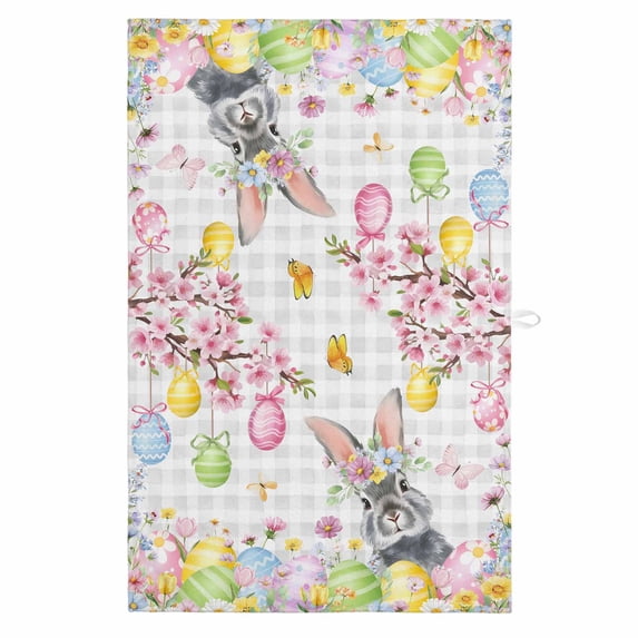 Grey Easter Bunny 1 Pack Kitchen Towel, Water Absorbent Dish Towel, Spring Colorful Eggs Flower Branch Plaid Decorative Hand Towels - Quick Drying Cloth for Cooking Baking, 18x28 Inch