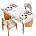 thumbnail image 1 of Grey Easter Table Cloths for 4 Foot Rectangle Tables, Spring Cartoon Bunny Colorful Eggs Wood Grain Patio Waterproof Elastic Fitted Tablecloths, Washable Rectangular Table Cover for Camping, 1 of 8