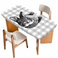 thumbnail image 1 of Grey Easter Table Cloths for 5 Foot Rectangle Tables, Spring Country Cute Bunny Plaid Checkered Patio Waterproof Elastic Fitted Tablecloths, Washable Rectangular Table Cover for Camping, 1 of 8