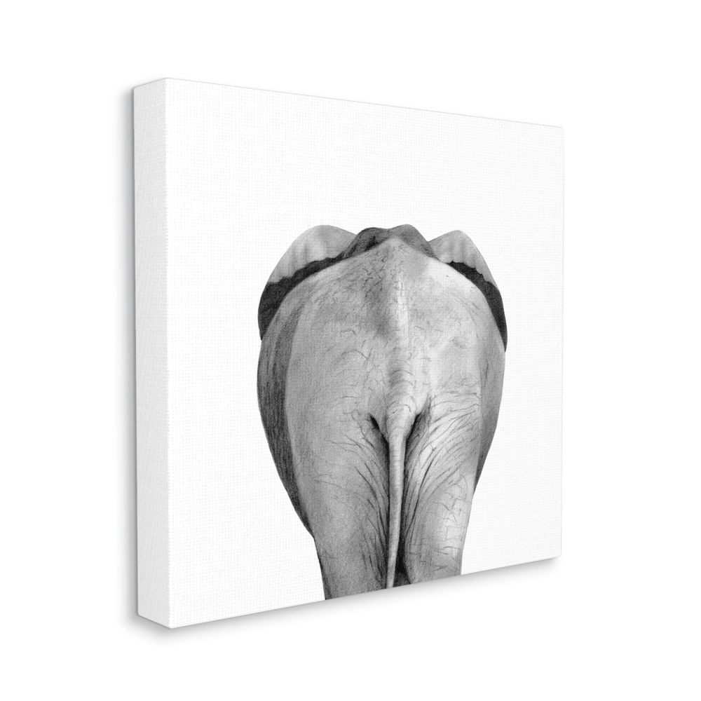 Grey Elephant Butt Minimal Black White Drawing Animals & Insects Gallery-Wrapped Canvas Print Wall Art, 17x17