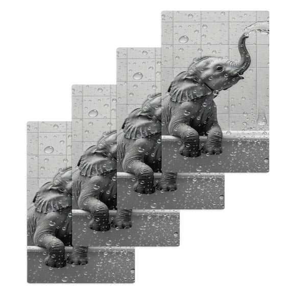 Grey Elephant Hand Towels Set, Waffle Weave Kitchen Towels 4 Pieces, Modern Art Bathtub Microfiber Hair Face Bath Tea Towel Absorbent Quick Drying Cleaning Dish Cloths, 15.7"x23.6"