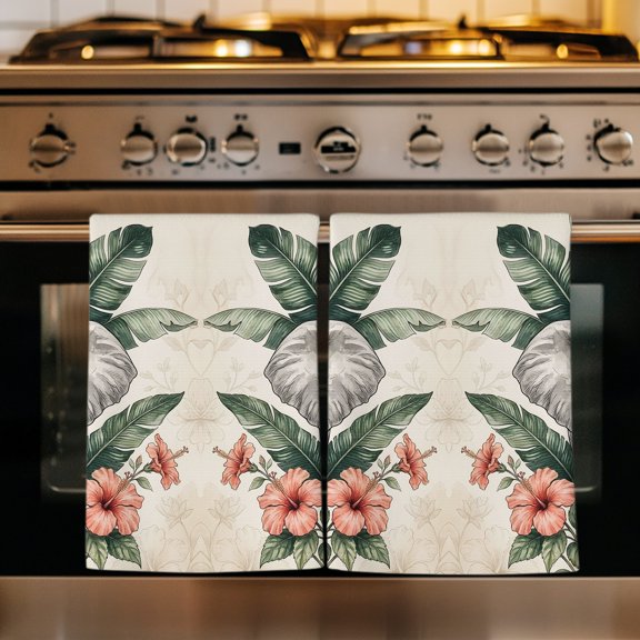 Grey Elephant Kitchen Towels Set of 1, Boho Tropical Palm Leaves Flowers Animals Absorbent Dish Towels for Kitchen, Microfiber Hand Towel, Quick Drying Tea Towel for Cleaning Decorative Dishcloths
