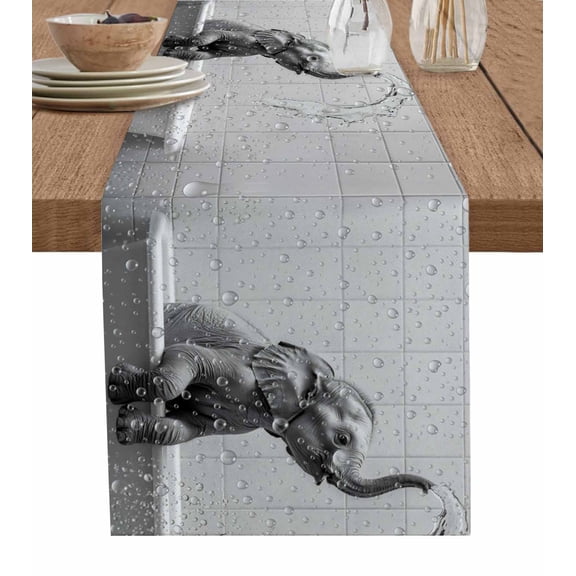 Grey Elephant Table Runner 48 Inches, Modern Art Bathtub Bed Runner Dresser Scarves Tabletop for Indoor Outdoor Parties/Ceremony/Banquet, 13" x 48"