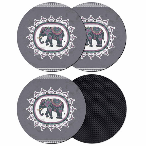Grey Elephants Coasters Set of 4, Absorbent Coasters for Drinks, Modern Geometric Ethnic Animals National Coaster for Desk Coffee Table Protection, Home Decor House Warming Gifts 4"