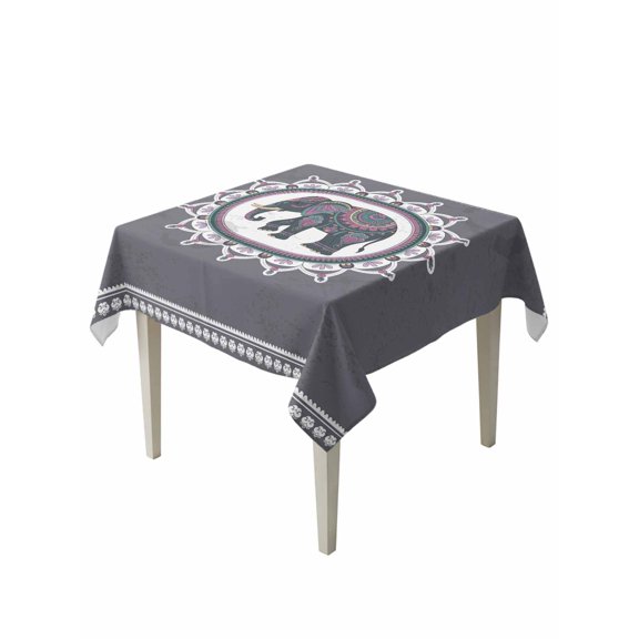 Grey Elephants Table Cloth, Waterproof Tablecloth for Square Tables, Modern Geometric Ethnic Animals National Reusable Washable Fabric Table Cover for Restaurant Kitchen Dining Tables 54"x54"