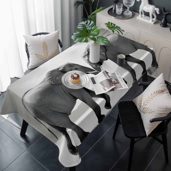 Grey Elephants Table Cloth Waterproof Tablecloths, Modern Art Animals Tablecloth Dining Table Cover for Kitchen Party Tabletop Outdoor, Rectangle Tablecloth 60x120 Inch