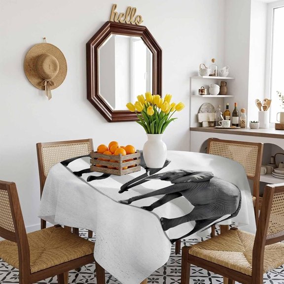 Grey Elephants Table Cloth Waterproof Tablecloths, Modern Art Animals Tablecloth Dining Table Cover for Kitchen Party Tabletop Outdoor, Square Tablecloth 54x54 Inch