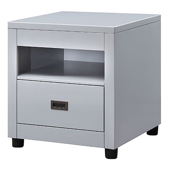 Grey End Table With Dependable Drawer Assembly And Versatile Top Storage Area Rectangular In Wooden Support Useful Compartment