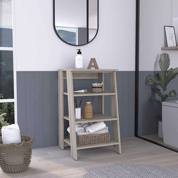 Grey Engineered Wood Cabinet - Practical Kitchen Storage with Open Shelves