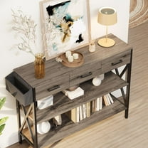 Grey Entryway Table, 47" Console Table with Drawers, Narrow Sofa Table End Table with 3 Drawers for Foyer