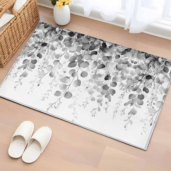 Grey Eucalyptus Bathroom Mats 2x3 FT,Non Slip Small Kitchen Mat,Spring Botanical Weeping Plant Aesthetic Washable Soft Backed Front Door Throw Rugs Indoor Outdoor Doormats for Entryway Sink
