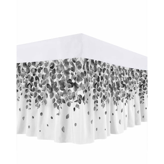 Grey Eucalyptus Bed Skirt California King Size 18" Drop Leaves and Fruit Ruffled Wrap Around Bed Skirts Adjustable Elastic Bedskirt Dust Ruffle for California King Size Bed