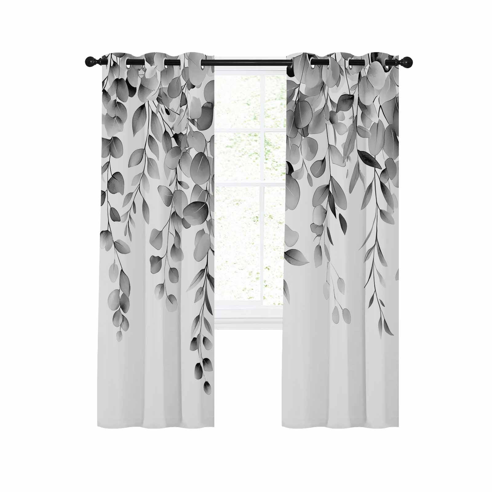 Grey Eucalyptus Blackout Curtains 54 Inches Long for Bedroom, Botanical ...