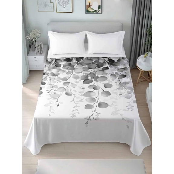 Grey Eucalyptus California King Size Flat Sheet, Wrinkleproof & Fadeproof Cooling Flat Bed Sheet Only, Spring Botanical Weeping Plant Aesthetic Breathable Soft Bedding Top Sheets 108 x 98 Inches