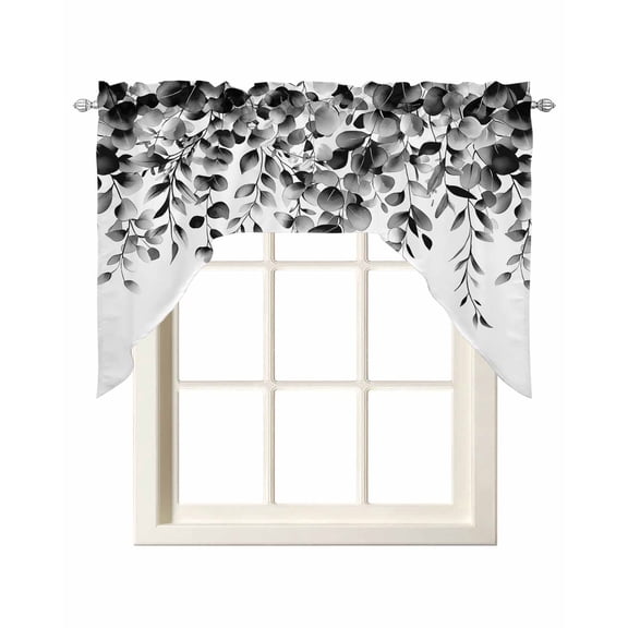 Grey Eucalyptus Kitchen Curtains Swag Valance for Windows/Bathroom/Cafe, Gradient Retro Watercolor Leaves Rod Pocket Drape Panel Swag Curtain Valance for Bedroom/Living Room 55''x36''