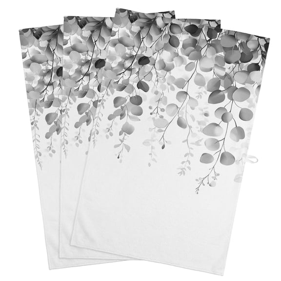 Grey Eucalyptus Kitchen Towels, Absorbent Microfiber Kitchen Dish Hand Tea Bath Towel, Spring Botanical Weeping Plant Aesthetic Quick Dry Cleaning Cloth Dishclothes Decorative Sets, (3-PC, 18x28)