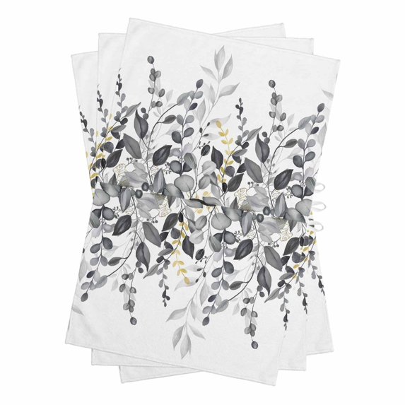 Grey Eucalyptus Kitchen Towels Set of 3, Water Absorbent Dish Towel, Watercolor Spring Weeping Botanical Decorative Hand Towels - Quick Drying Cloth for Cooking Baking, 18x28 Inch